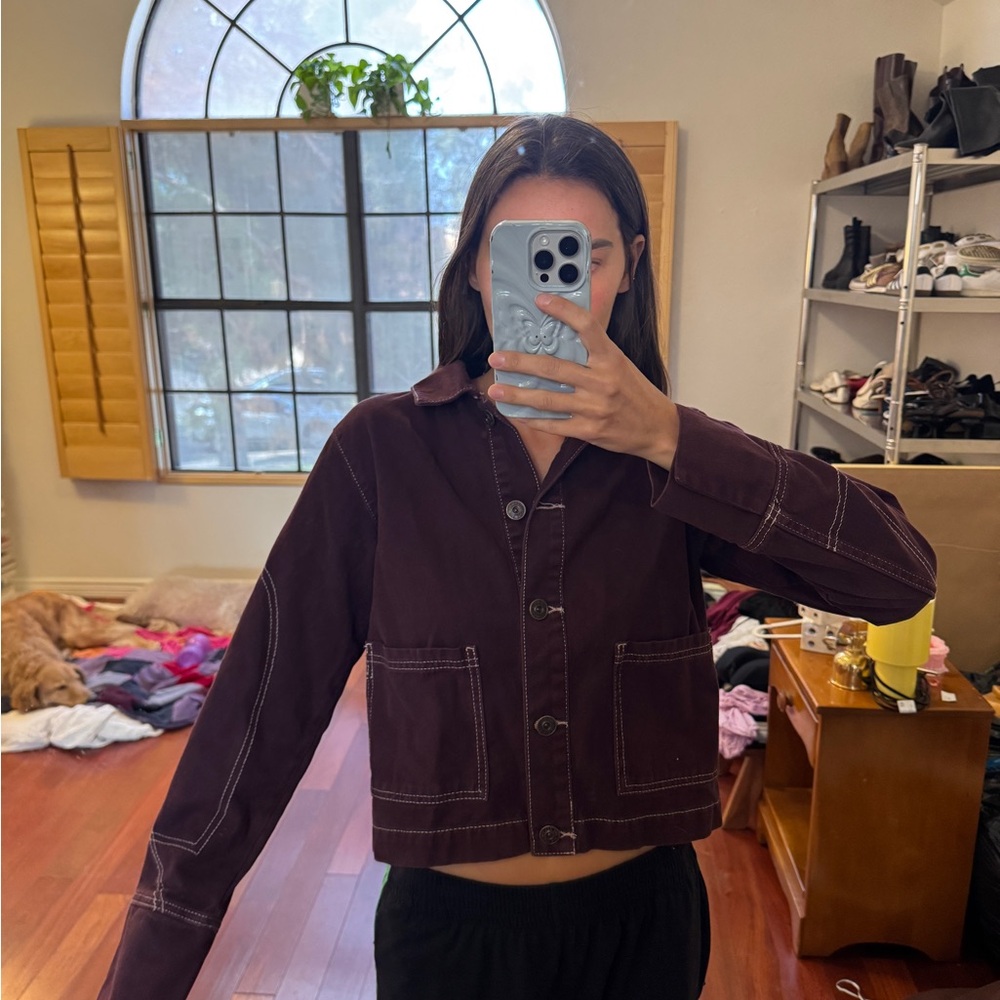 Women’s Burgundy Button-Front Jacket